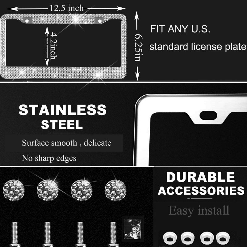 SHERING Bling License Plate Frame, 2 Pack Frame with Premium Gift Box for Women,Rhinestone Frames 1200pcs Rhinestonesï¼ˆColorful Rhinestonesï¼‰ - Image 5